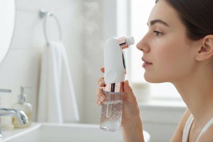 Woman using blackhead remover vacuum